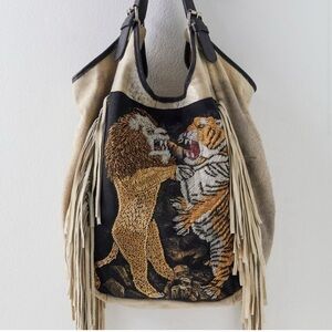 ISO Free People Beige and Black Embroidered Tote